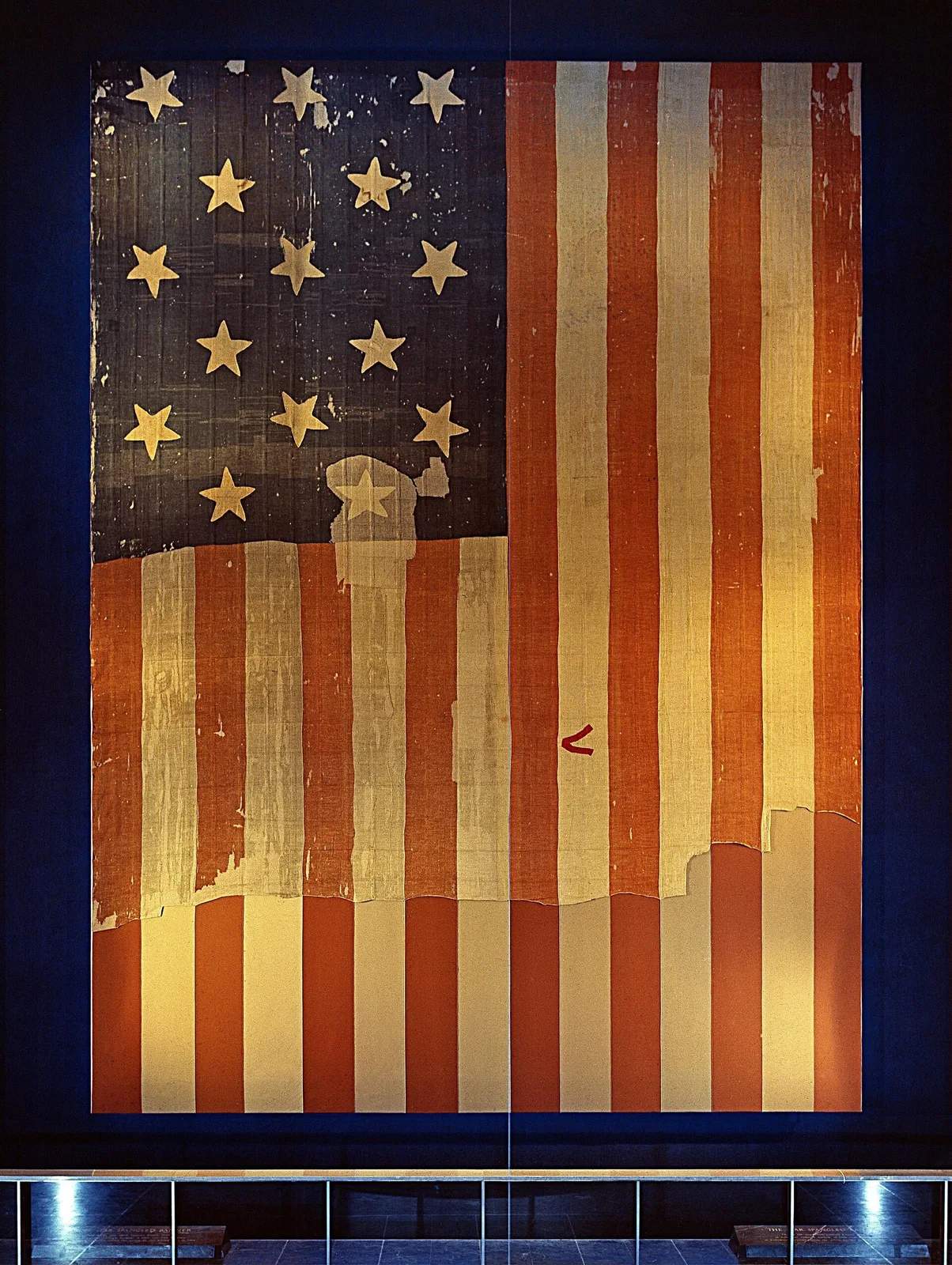 The original Star-Spangled Banner flag displayed at the Smithsonian National Museum of American History in Washington D.C.