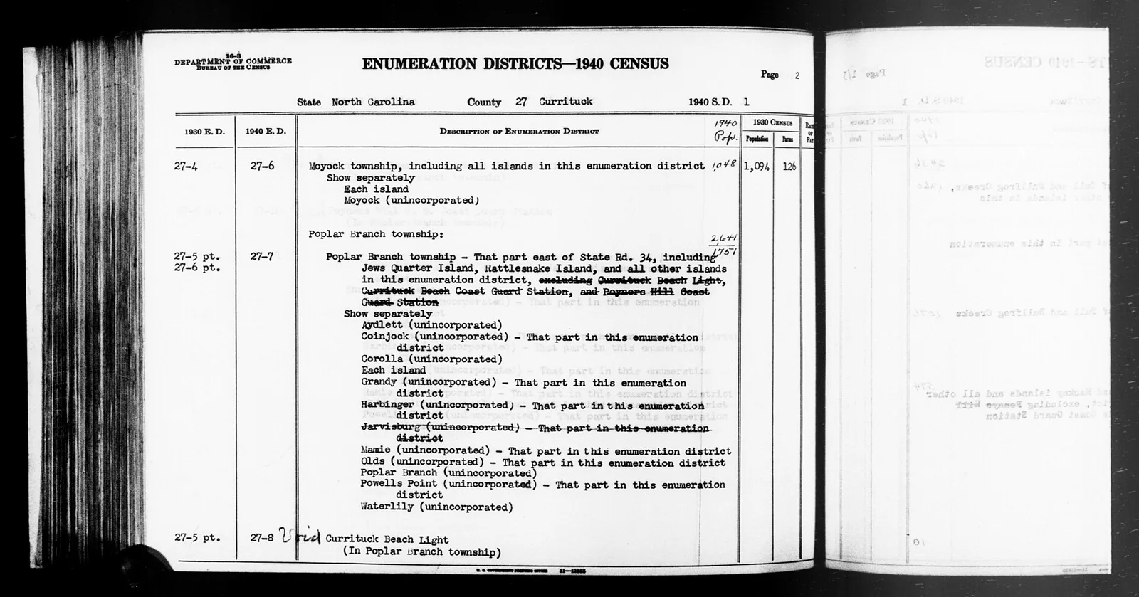 A page of 1940 census enumeration district descriptions from the National Archives