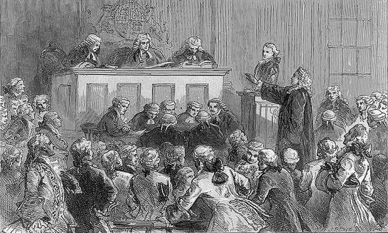 Illustration of the John Peter Zenger trial, 1735