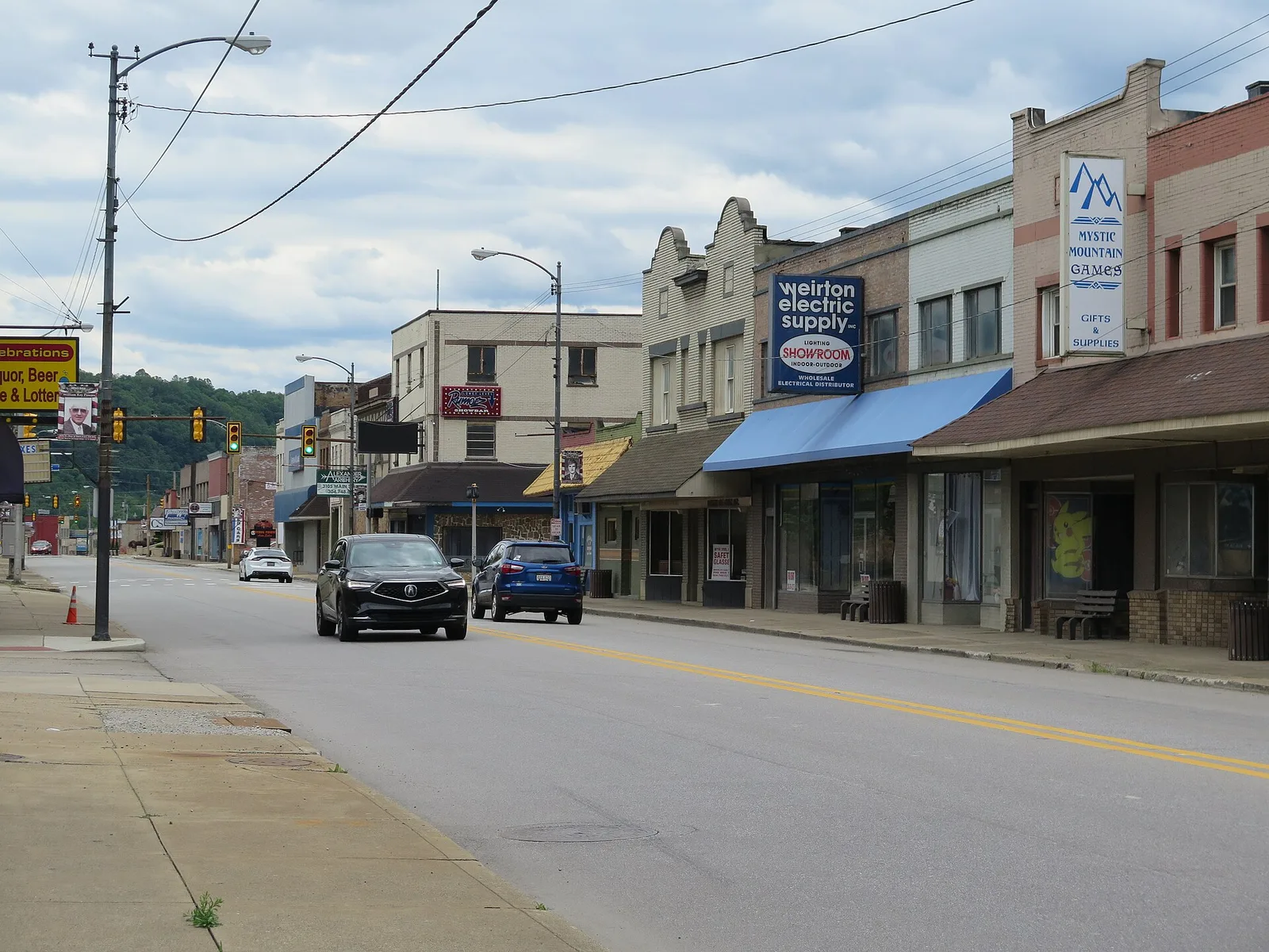 Looking down Main Street in downtown Weirton, West Virginia, a former steel town
