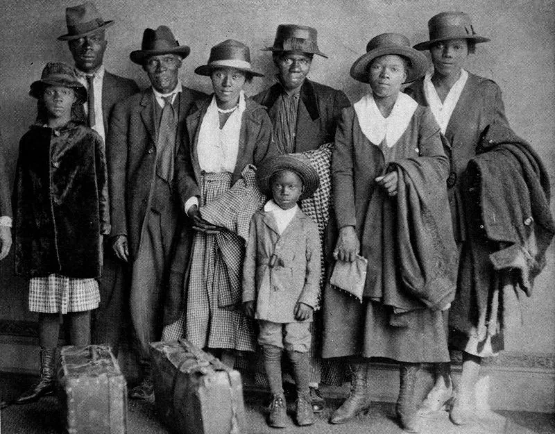 Black American family arriving in a northern city during the Great Migration