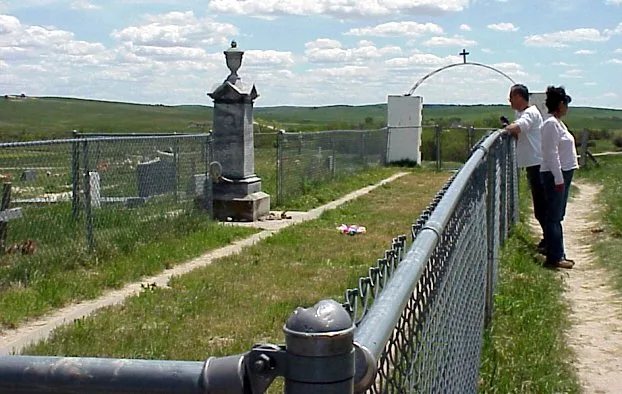 The mass grave and memorial at the Wounded Knee Massacre site on the Pine Ridge Reservation, South Dakota