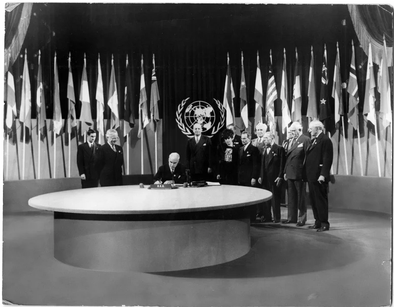 Delegates signing the United Nations Charter at the San Francisco Conference in June 1945