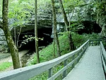 Interior of Russell Cave showing the archaeological excavation area and cave formations