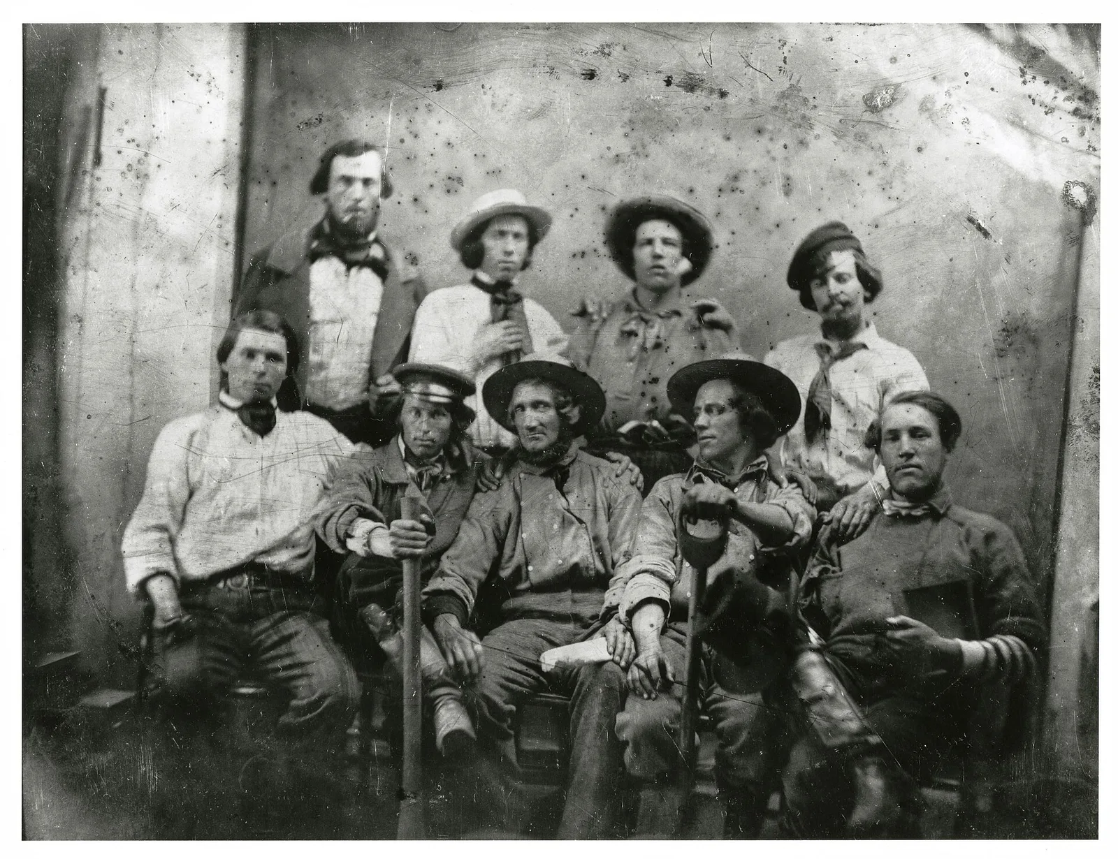 California Gold Rush miners with their equipment in the 1850s