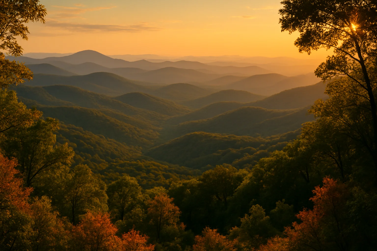 Blue Ridge Mountains and autumn foliage viewed from Brasstown Bald, north Georgia