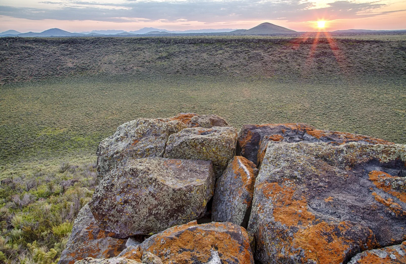 Black lava fields and cinder cones at Craters of the Moon National Monument, Idaho