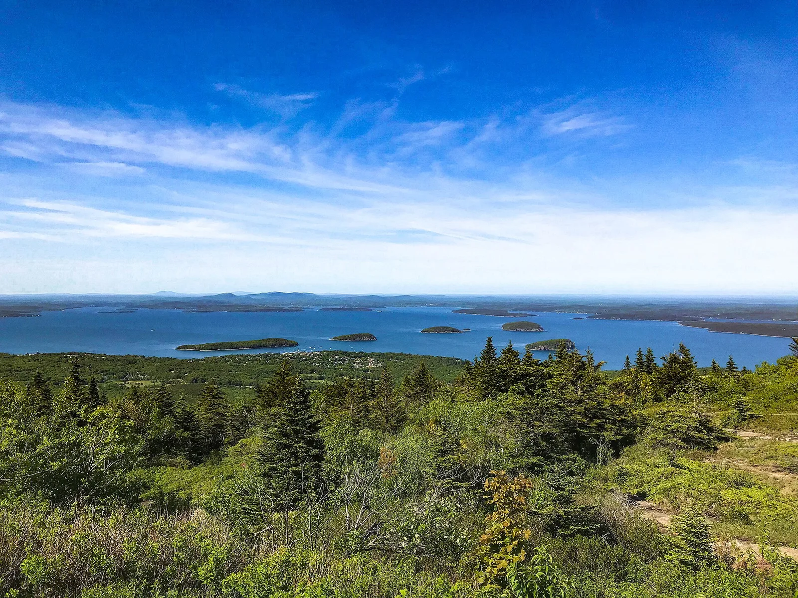 Cadillac Mountain summit view over Frenchman Bay at Acadia National Park