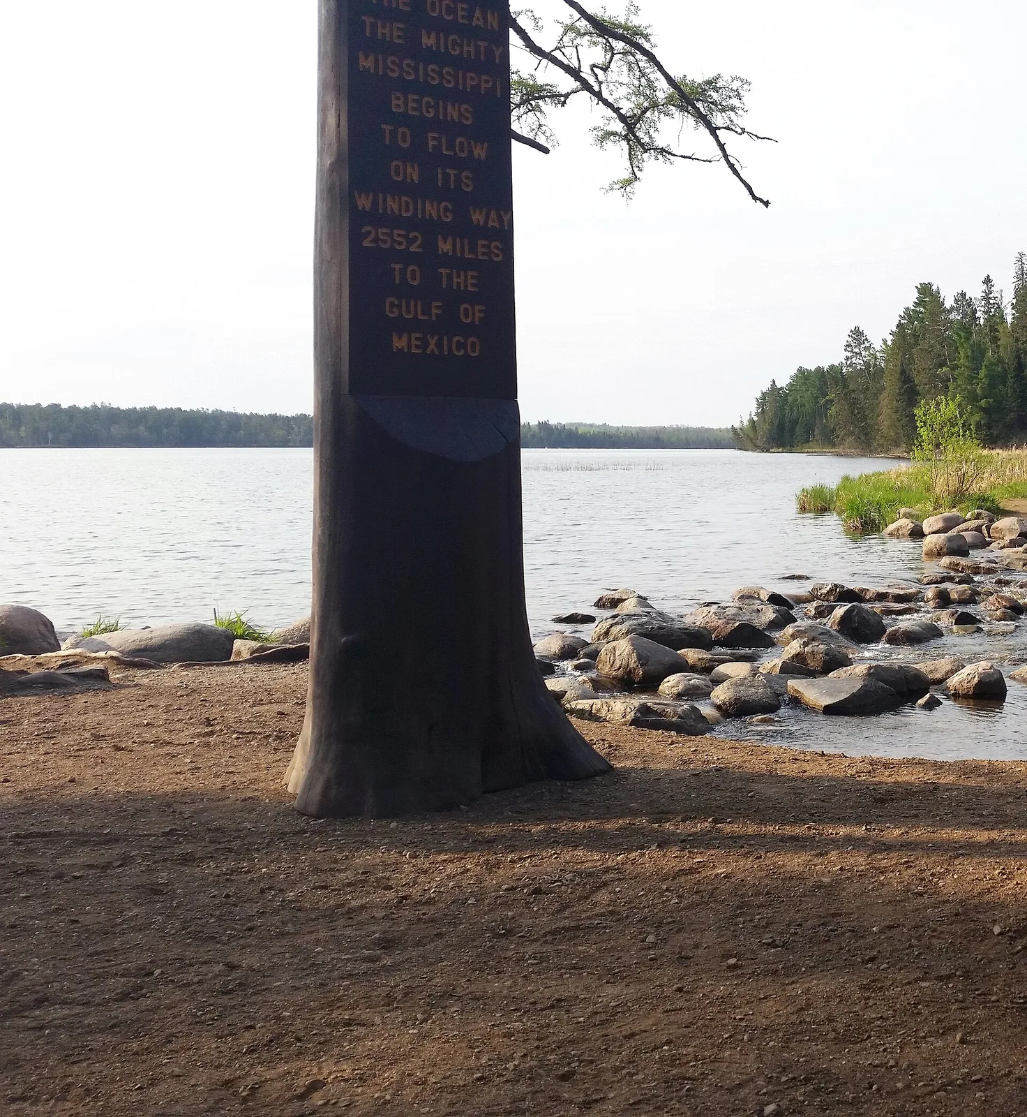 Stepping stones cross the shallow headwaters of the Mississippi River at Lake Itasca State Park, northern Minnesota