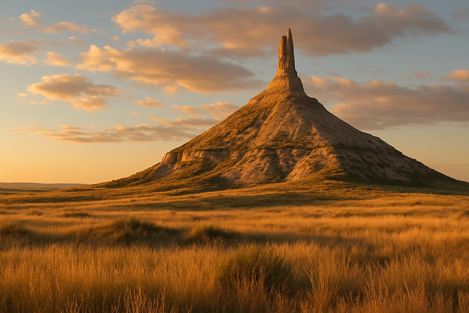 Chimney Rock rising above the North Platte River valley in western Nebraska, the most iconic Oregon Trail landmark