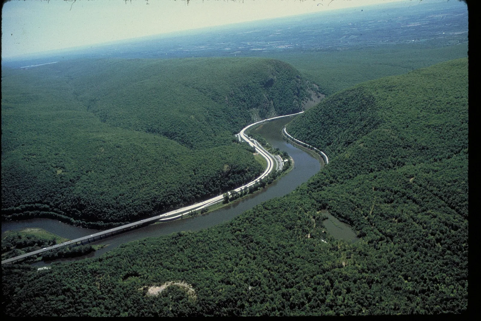 Delaware Water Gap where the river cuts through Kittatinny Ridge in New Jersey