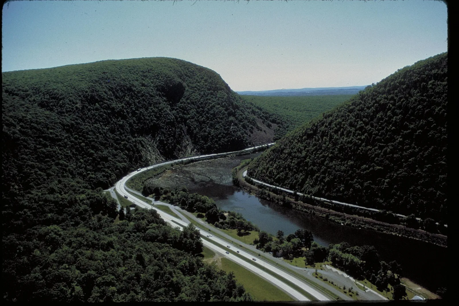 View of the Delaware River winding through the Water Gap recreation area in New Jersey