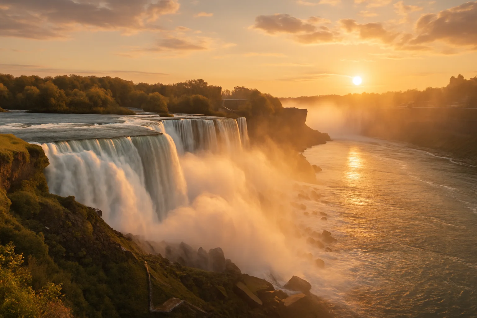 Niagara Falls on the New York-Canada border, one of the most powerful waterfalls in North America drawing 12 million visitors annually