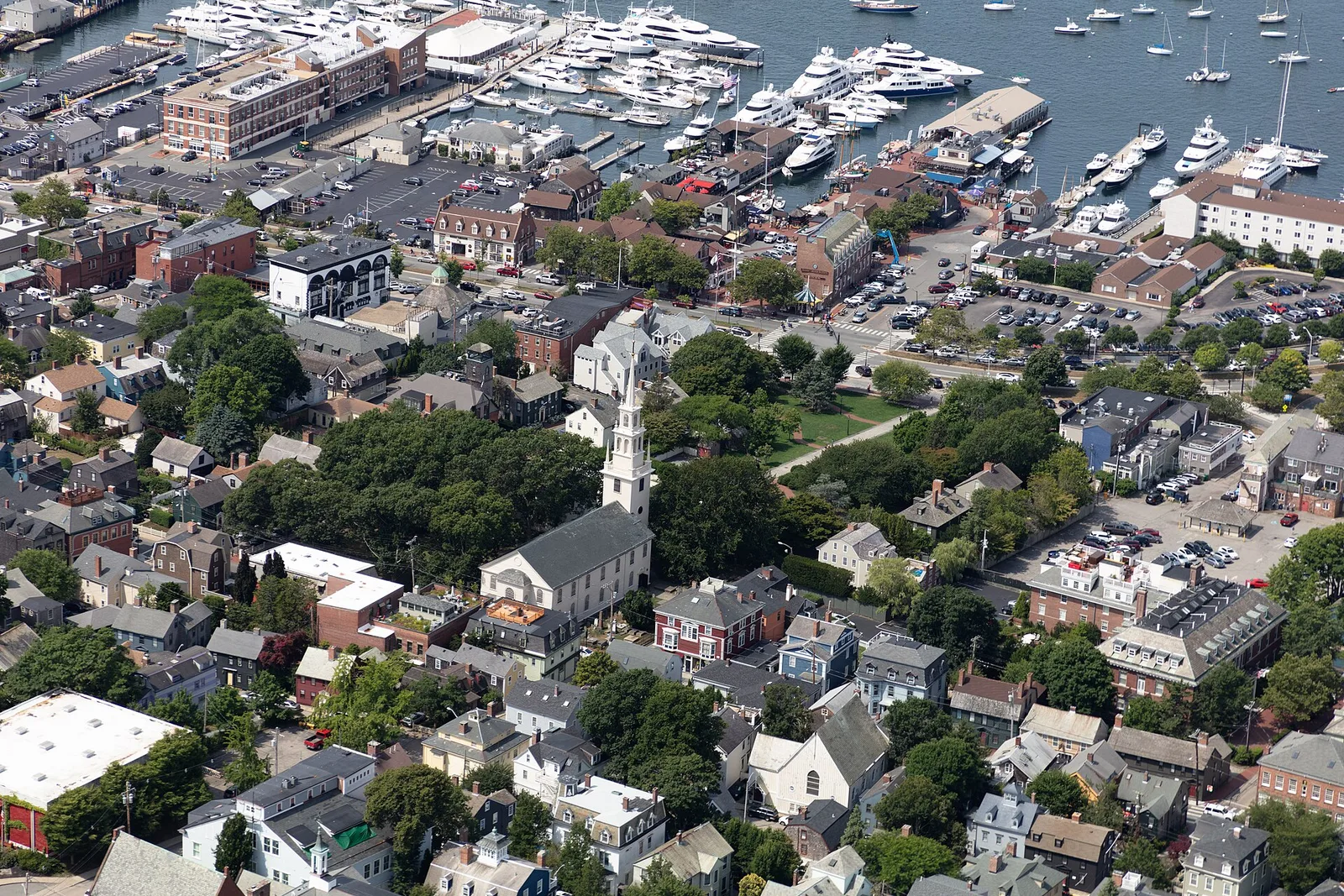 Aerial view of Newport, Rhode Island, home of Touro Synagogue, the oldest synagogue building in the United States