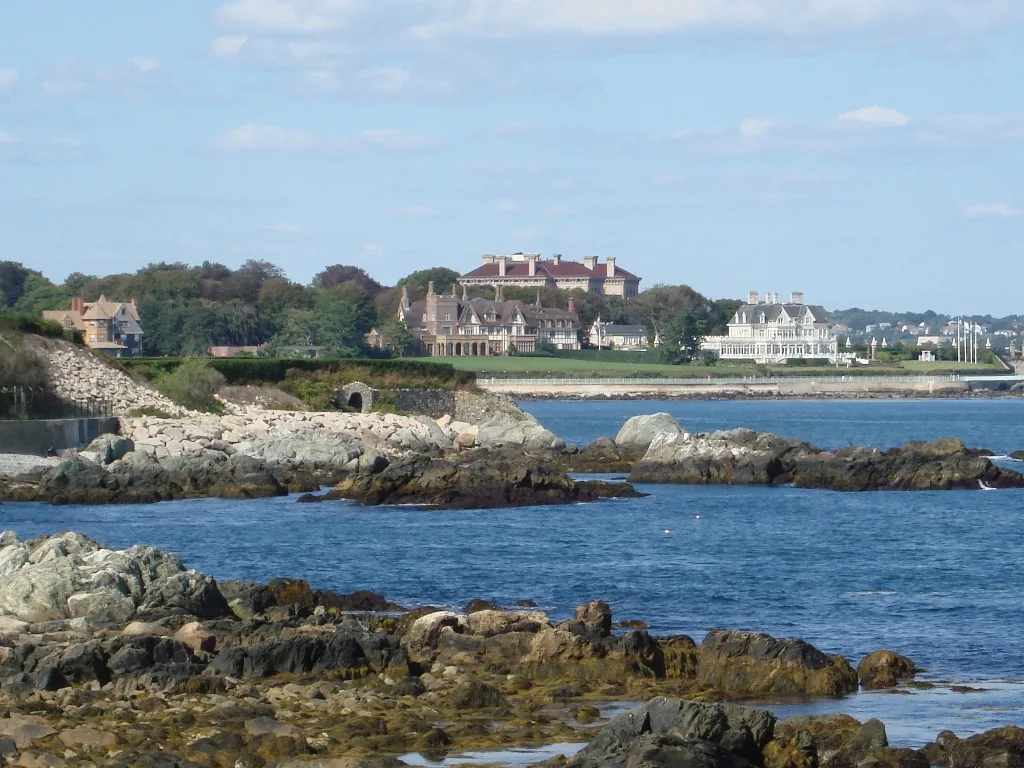 Newport Cliff Walk with Atlantic Ocean and mansion grounds