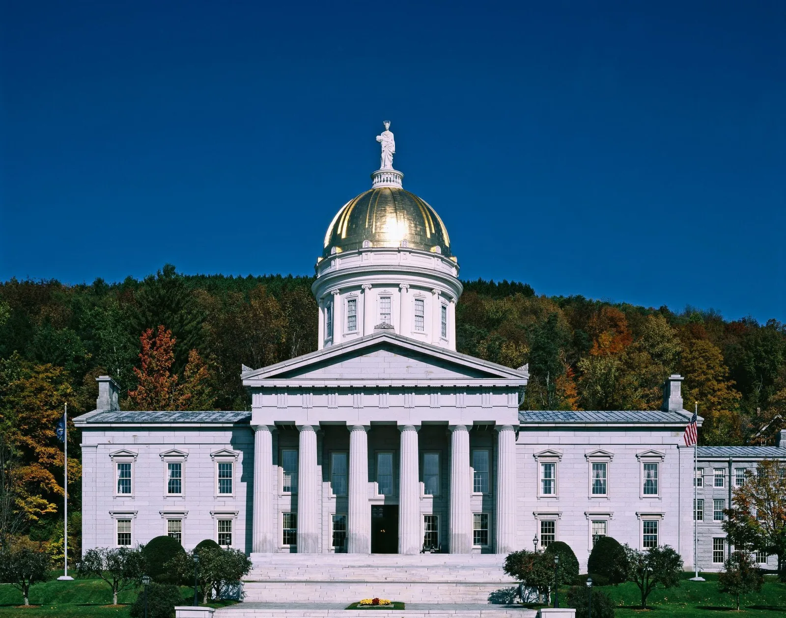 The Vermont State House in Montpelier, seat of the government that adopted the 1777 constitution making Vermont the first American territory to abolish adult slavery and establish universal male suffrage