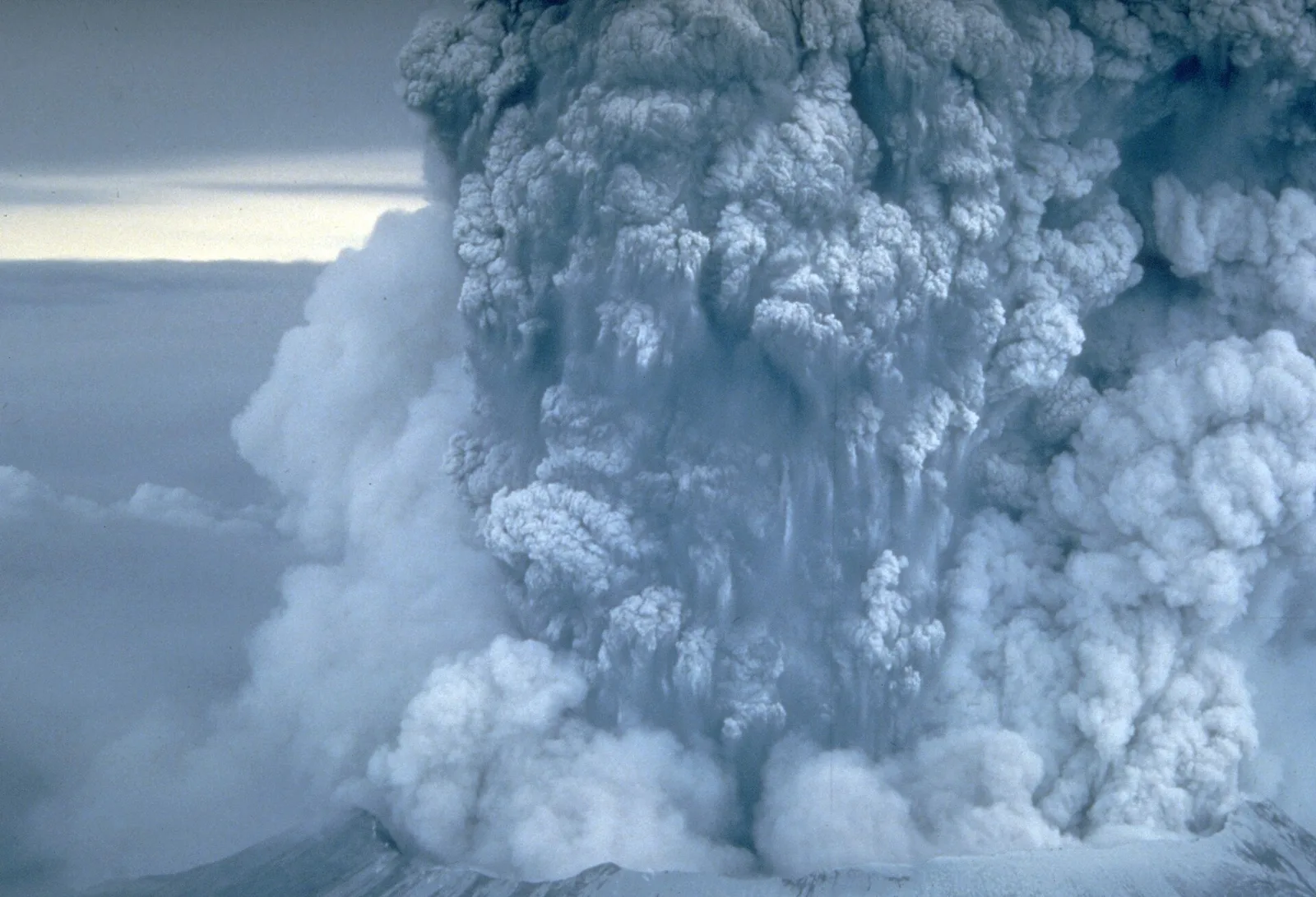 Mount St. Helens following its catastrophic eruption on May 18, 1980, which removed 1,300 feet from the summit and produced the largest landslide in recorded history, reshaping the Pacific Northwest landscape