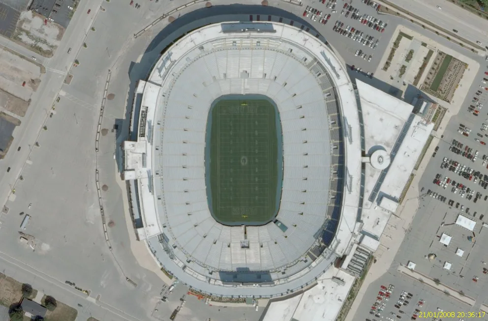 Satellite view of Lambeau Field in Green Bay, Wisconsin, home of the Green Bay Packers