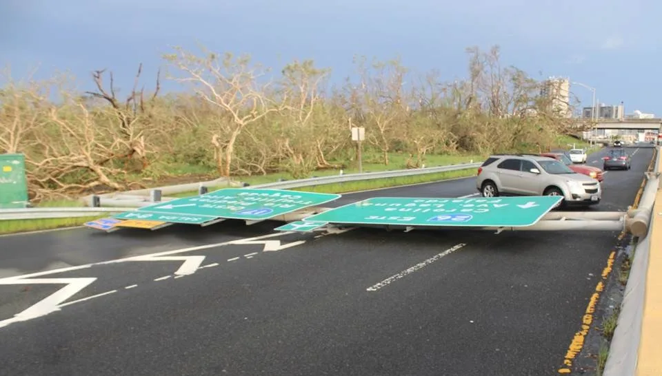 Damage from Hurricane Maria in Puerto Rico, September 2017, which destroyed the electrical grid, killed an estimated 2,975 people, and exposed the inadequacy of the federal disaster response to the territory